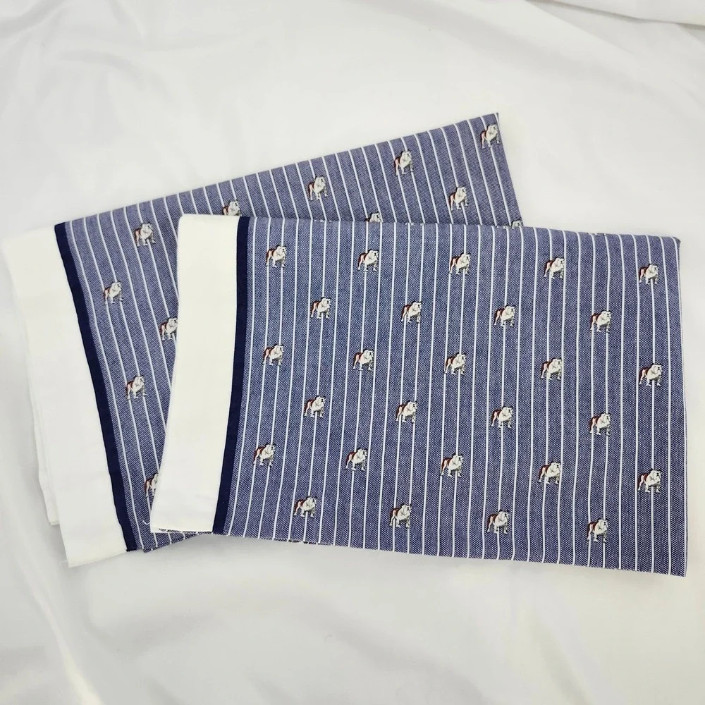 Tommy‎ Hilfiger Home Blue White Stripe Bulldog AOP Set of 2 Standard Pillowcases